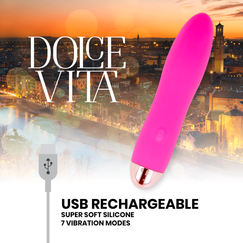 DOLCE VITA - VIBRADOR RECARREGÁVEL FOUR ROSA 7 VELOCIDADES