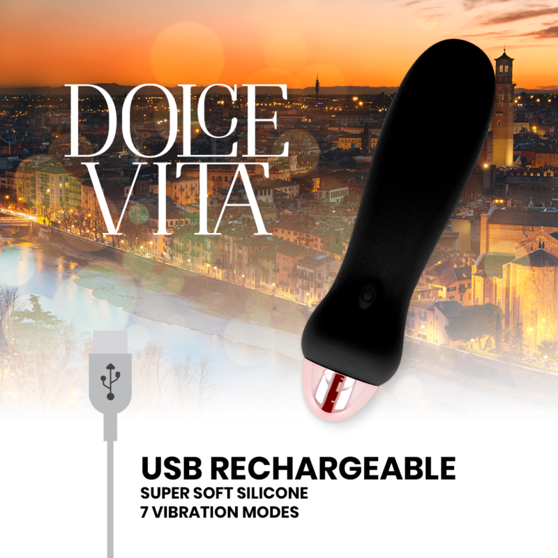 DOLCE VITA - VIBRADOR RECARREGÁVEL FIVE BLACK 7 VELOCIDADES