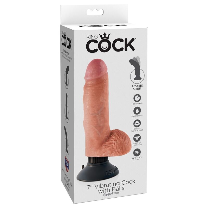 KING COCK - PENE VIBRADOR CON BOLAS DE 17,78 CM COLOR CARNE