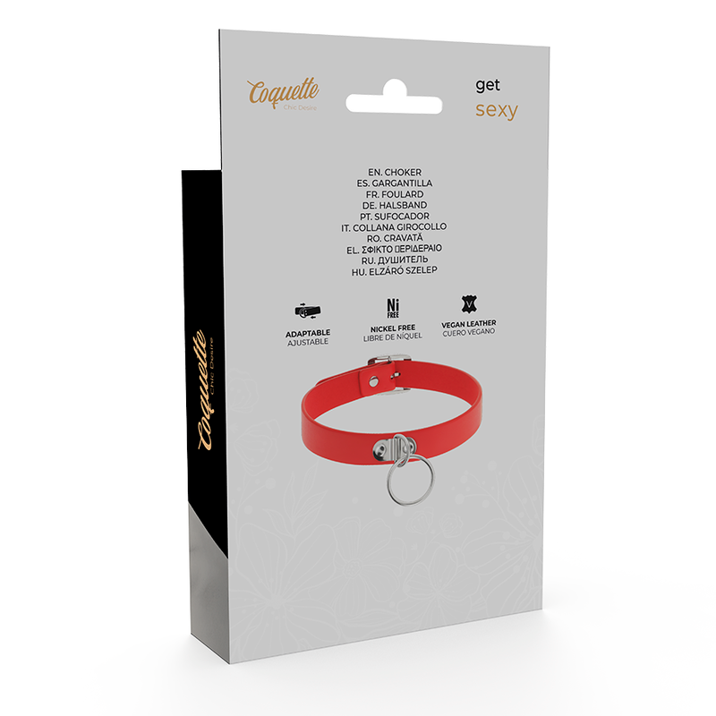 COQUETTE CHIC DESIRE - COLAR EM COURO VERMELHO VEGANO, ACESSÓRIO FETICHE FEMININO