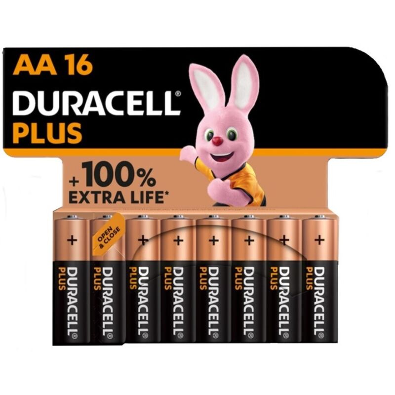 DURACELL - PLUS POWER 100 PILHAS ALCALINAS AA LR6 16 UNIDADES