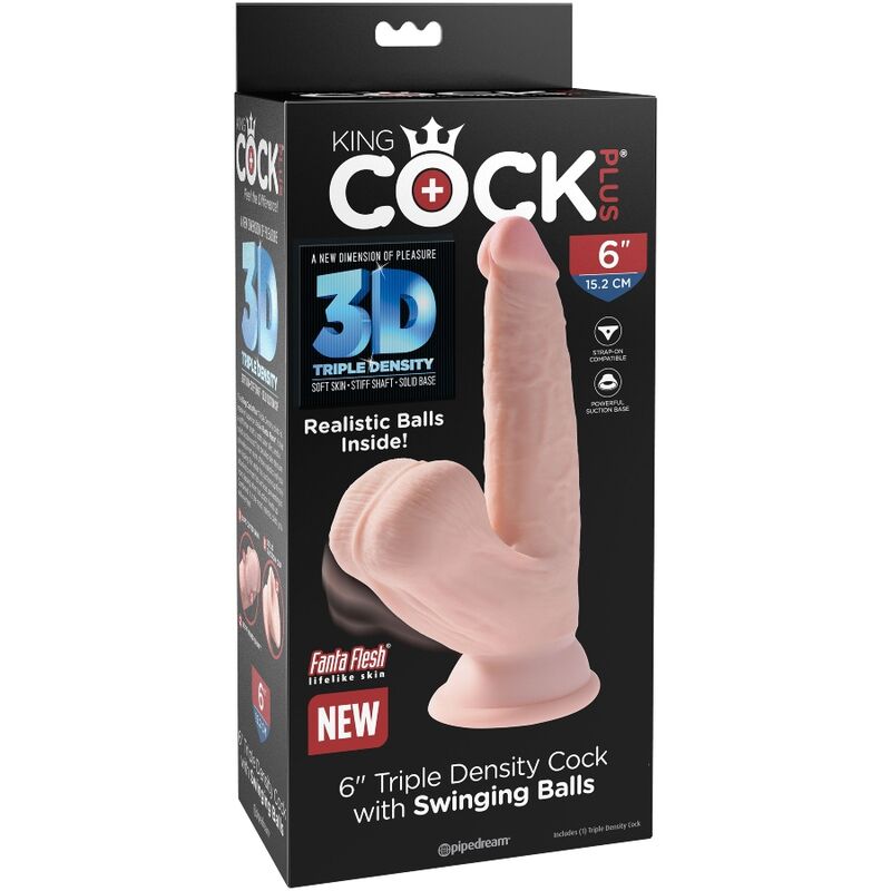 KING COCK - MAIS DILDO 3D COM BOLAS BALANÇANTES 12,7 CM