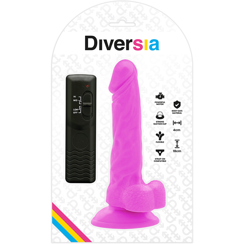 DIVERSIA - DILDO VIBRADOR FLEXIBLE MORADO 18 CM -O- 4 CM