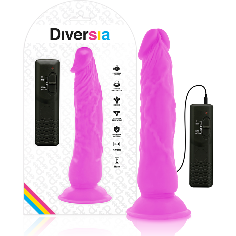 DIVERSIA - DILDO VIBRATÓRIO FLEXÍVEL ROXO 21 CM -O- 4,9 CM