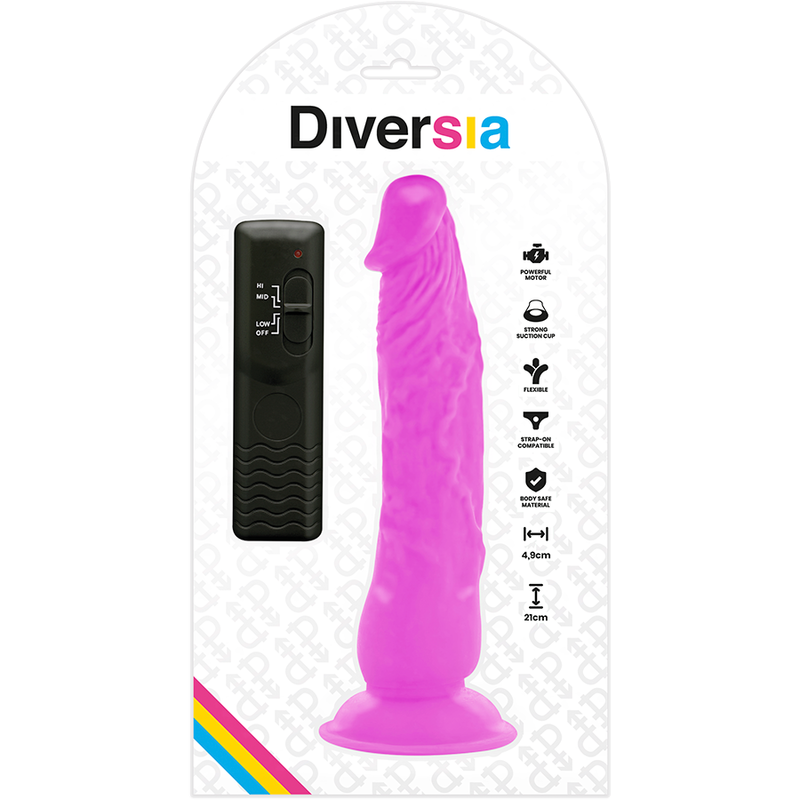 DIVERSIA - DILDO VIBRATÓRIO FLEXÍVEL ROXO 21 CM -O- 4,9 CM