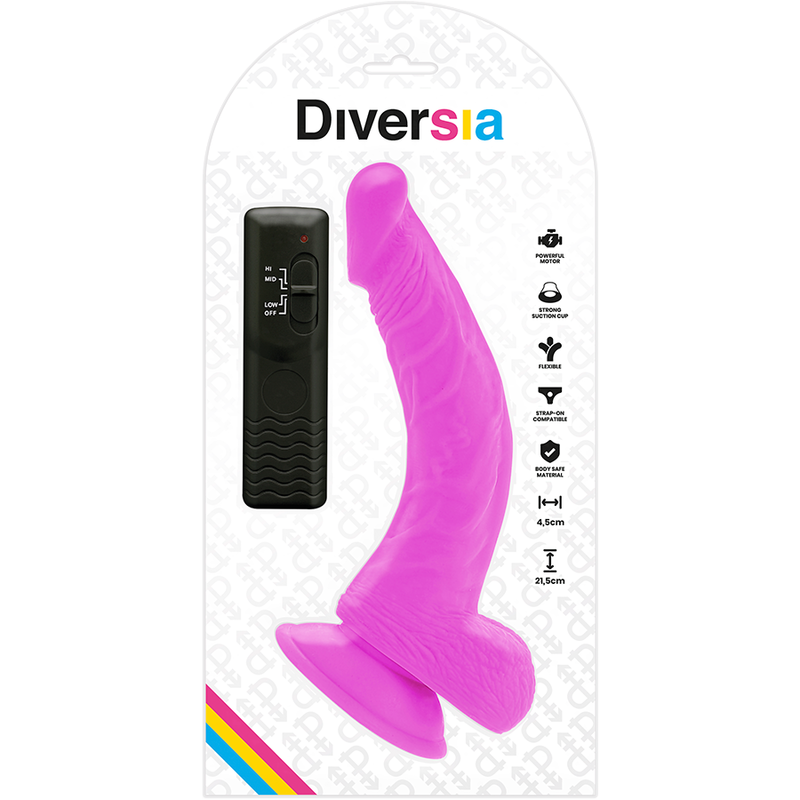 DIVERSIA - DILDO VIBRATÓRIO FLEXÍVEL ROXO 21,5 CM -O- 4,5 CM