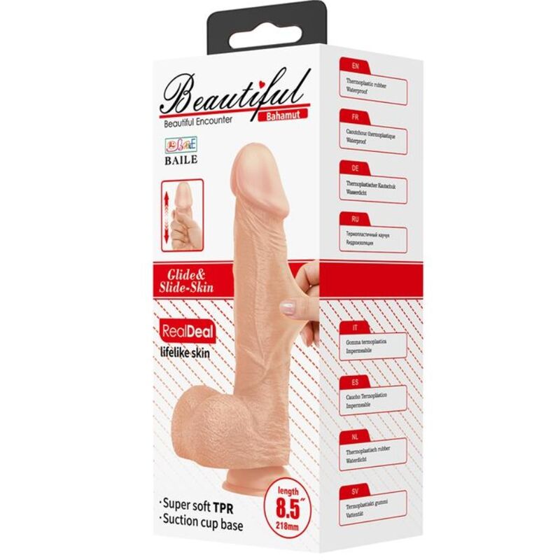 BAILE - HERMOSO ENCUENTRO BAHAMUT DILDO REALISTA FLEXIBLE 21.8 CM NATURAL