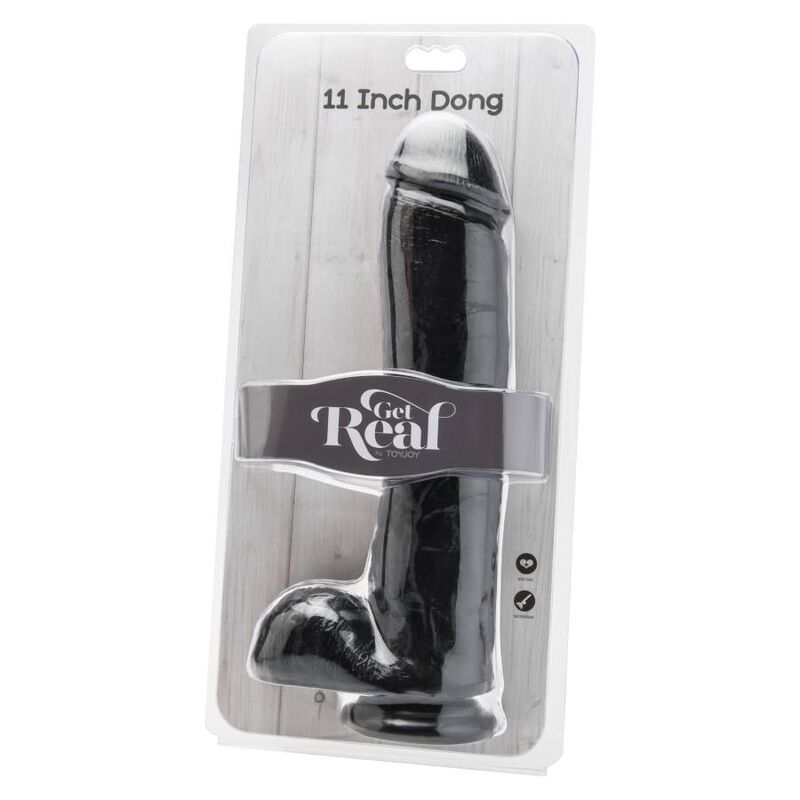 SEJA REAL - DILDO DE 28 CM COM BOLAS PRETO
