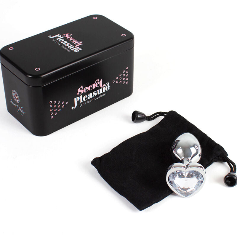 SECRETPLAY - PLUG ANAL EM METAL COM CORAÇÃO CRISTAL TRANSPARENTE, TAMANHO PEQUENO 7 CM