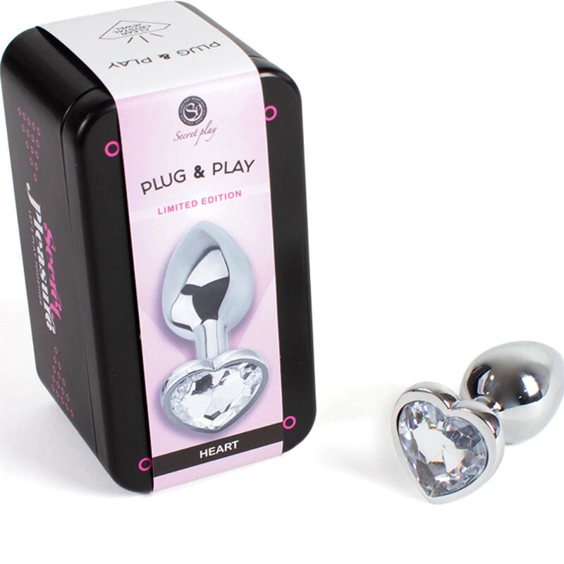 SECRETPLAY - PLUG ANAL DE METAL CRISTAL TRANSPARENTE CORAZÓN PEQUEÑO 7 CM