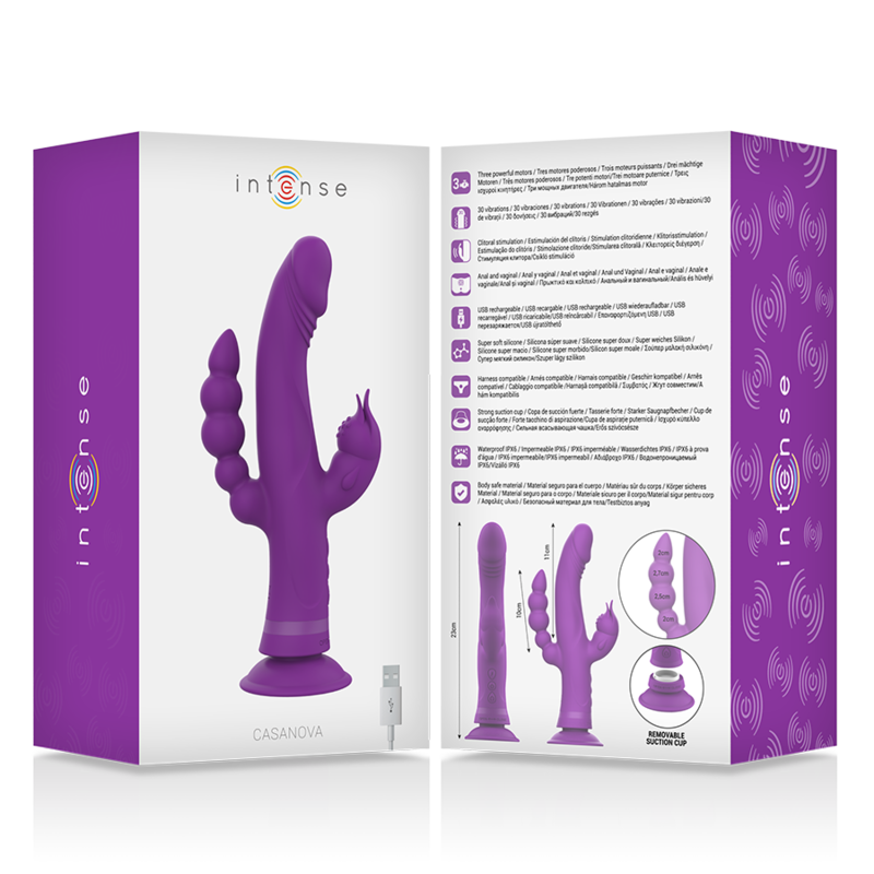 INTENSE - VIBRADOR DE SILICONE CASANOVA RABBIT COM TRÊS MOTORES ROXO