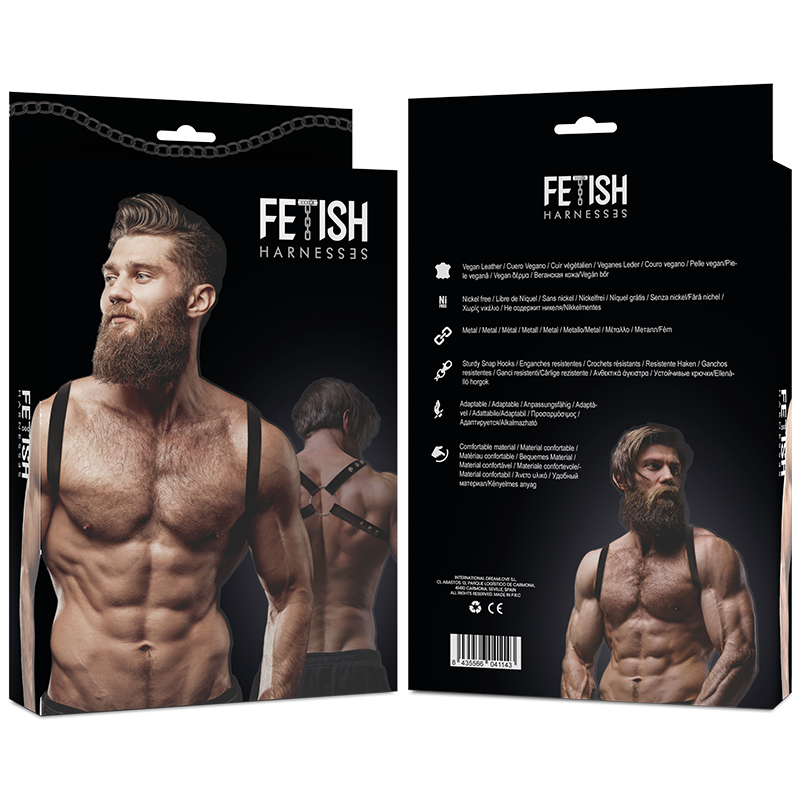 ATITUDE SUBMISSIVA FETICHISTA - ARNÊS DE COSTAS MASCULINO EM COURO ECOLÓGICO