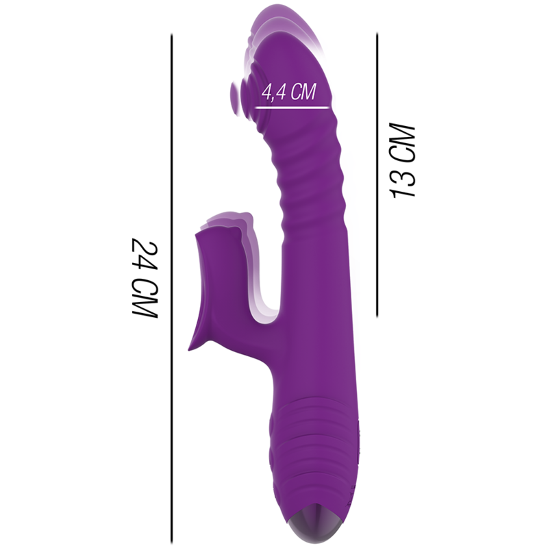 Vibrador multifunções recarregável INTENSE - IGGY com movimento para cima e para baixo e estimulador clitoriano, cor roxo.