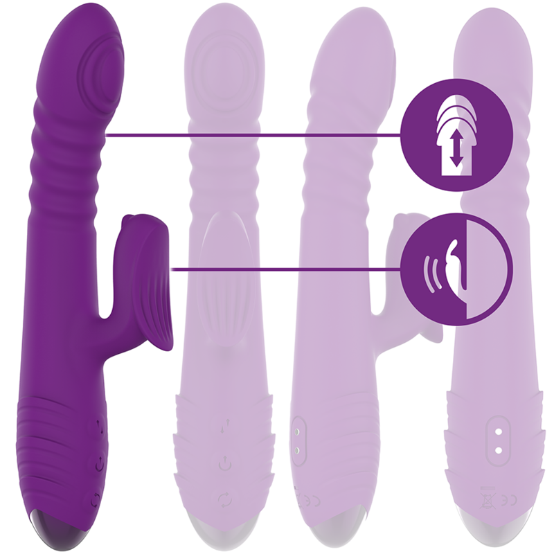 Vibrador multifunções recarregável INTENSE - IGGY com movimento para cima e para baixo e estimulador clitoriano, cor roxo.