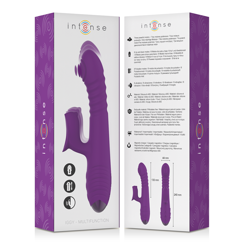 Vibrador multifunções recarregável INTENSE - IGGY com movimento para cima e para baixo e estimulador clitoriano, cor roxo.