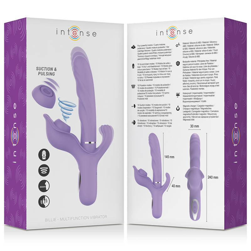 INTENSE - BILLIE VIBRADOR DE ASPIRAÇÃO MULTIFUNCIONAL RECARREGÁVEL COM BOTÃO DE PRESSÃO ROXO