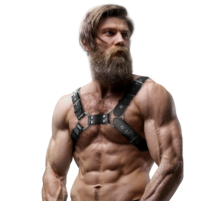 ATITUDE SUBMISSA FETICHE - COLEIRA DE PEITO AJUSTÁVEL ESTILO BULLDOG EM COURO ECOLÓGICO PARA HOMENS