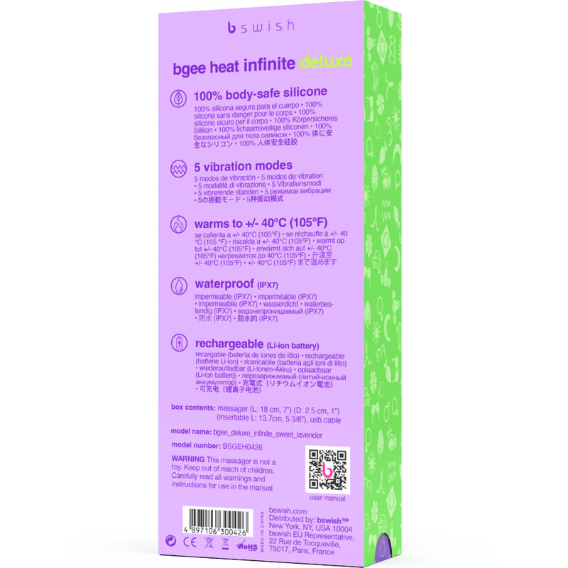 B SWISH - BGEE HEAT INFINITE DELUXE VIBRADOR RECARREGÁVEL DE SILICONE LAVANDA