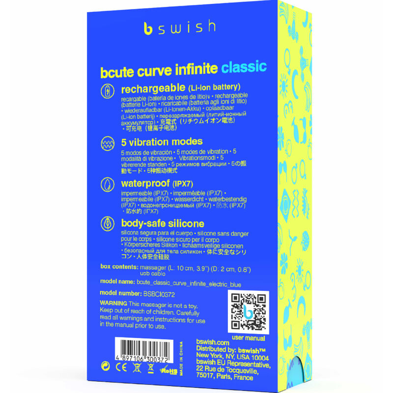 B SWISH - BCUTE CURVE INFINITE CLASSIC VIBRADOR RECARREGÁVEL DE SILICONE AZUL