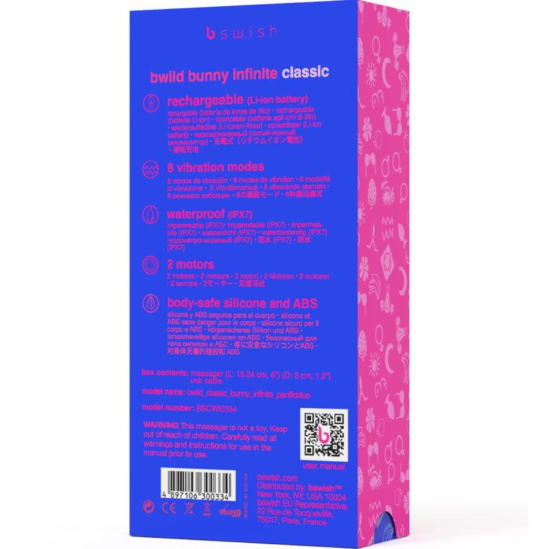 B SWISH - BWILD BUNNY INFINITE CLASSIC VIBRADOR RECARREGÁVEL DE SILICONE AZUL