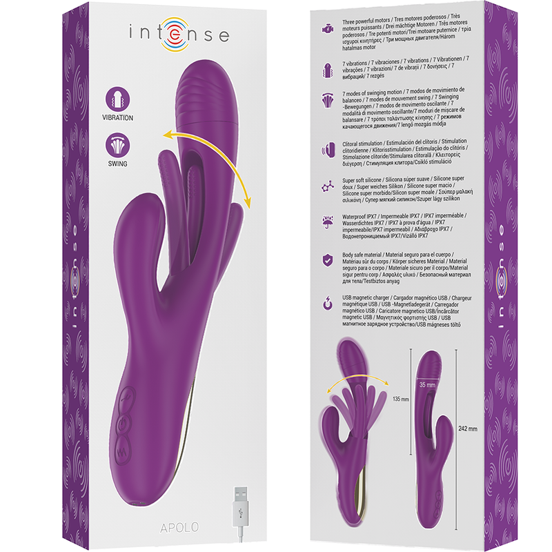 INTENSE - APOLO VIBRADOR MULTIFUNCIONAL RECARREGÁVEL 7 VIBRAÇÕES COM MOVIMENTO DE BALANÇO ROXO