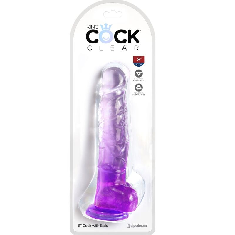KING COCK - Pénis realista transparente com testículos, 16,5 cm, roxo