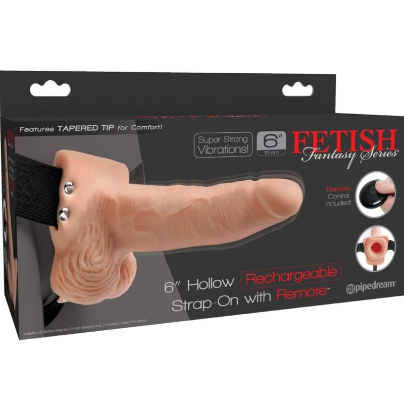 FETISH FANTASY SERIES - ARNÉS AJUSTABLE CONTROL REMOTO PENE REALISTA CON TESTICULOS RECARGABLES Y VIBRADOR 15 CM