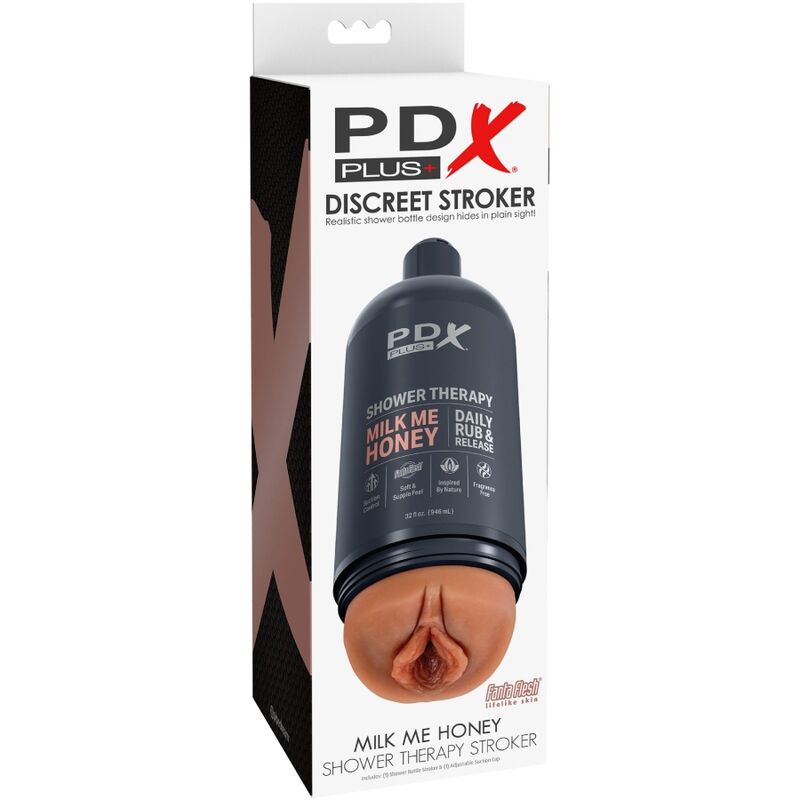 PDX PLUS - STROKER MASTURBADOR COM DESIGN DE FRASCO DISCRETO CHAMPÔ MILK ME HONEY CANDY