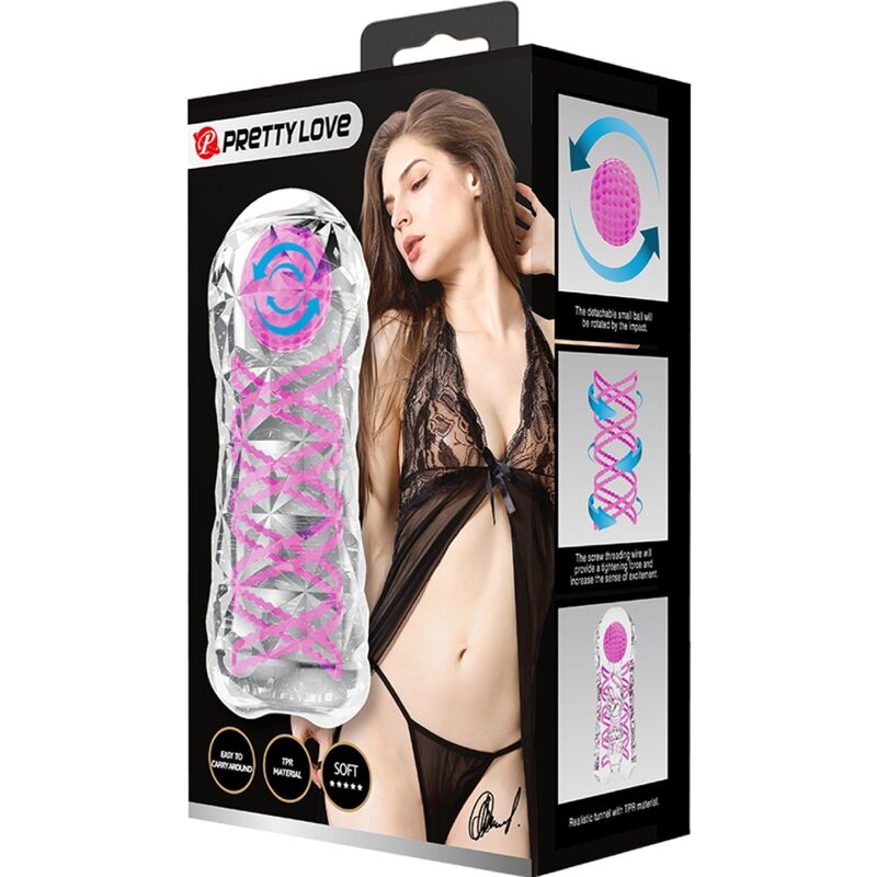 PRETTY LOVE - MASTURBADOR MASCULINO DE FANTASÍA CON ESPIRAL INTERNA Y BOLAS TRANSPARENTES