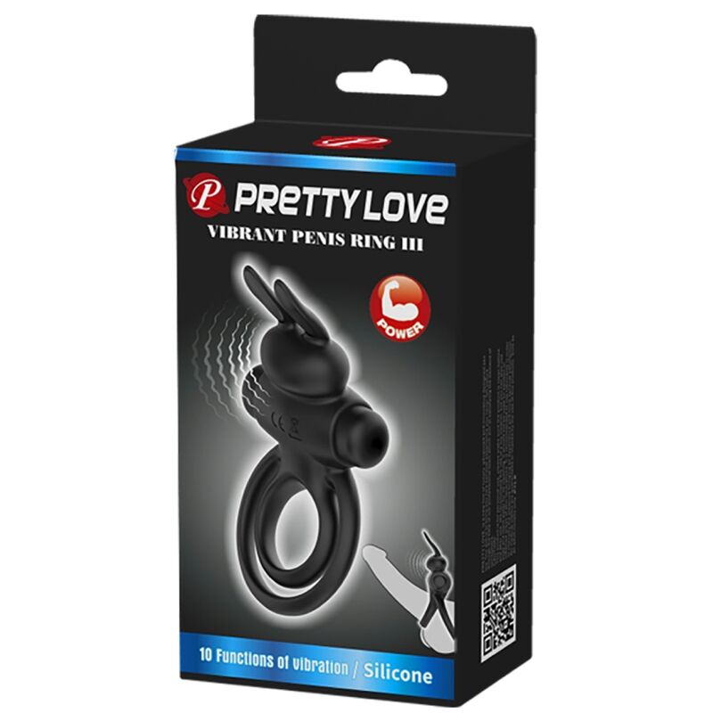 PRETTY LOVE - VIBRADOR III ANILLO CONEJO PARA PENE NEGRO