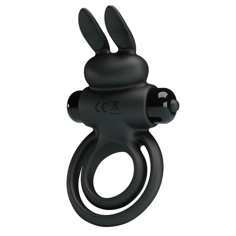 PRETTY LOVE - VIBRADOR III ANILLO CONEJO PARA PENE NEGRO