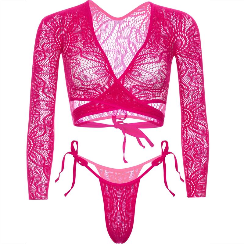 LEG AVENUE - TOP CURTO DE RENDA COM CALCINHA FIO DENTAL