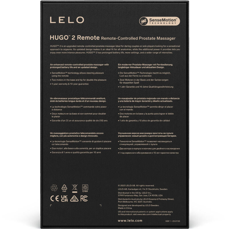 LELO - HUGO 2 MASAJEADOR DE PRÓSTATA CONTROL REMOTO NEGRO