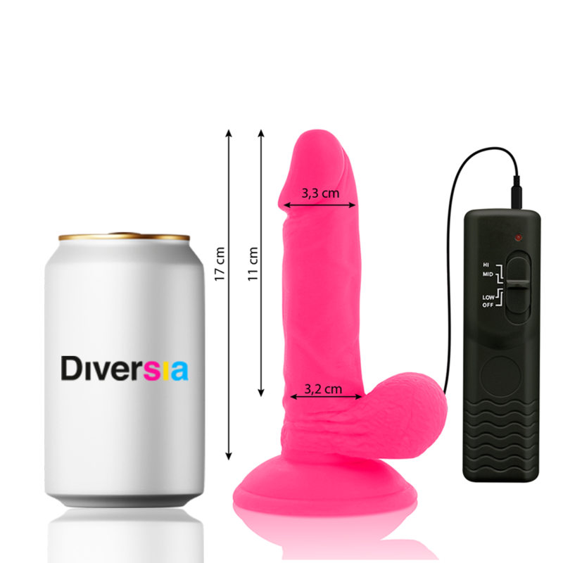 DIVERSIA - DILDO VIBRATÓRIO FLEXÍVEL ROSA 17 CM -O- 3,3 CM