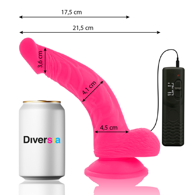 DIVERSIA - DILDO VIBRATÓRIO FLEXÍVEL ROSA 21,5 CM -O- 4,5 CM