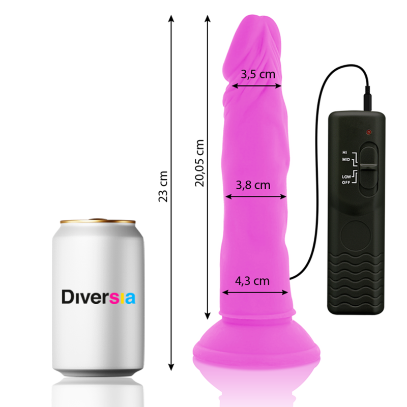 DIVERSIA - DILDO VIBRATÓRIO FLEXÍVEL ROXO 23 CM -O- 4,3 CM