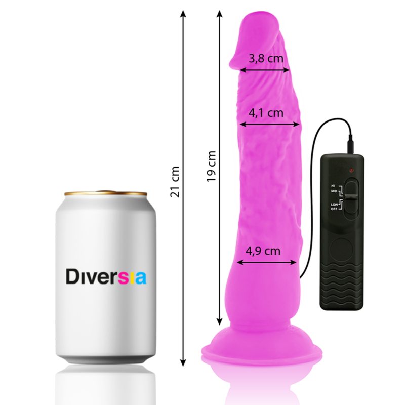 DIVERSIA - DILDO VIBRATÓRIO FLEXÍVEL ROXO 21 CM -O- 4,9 CM