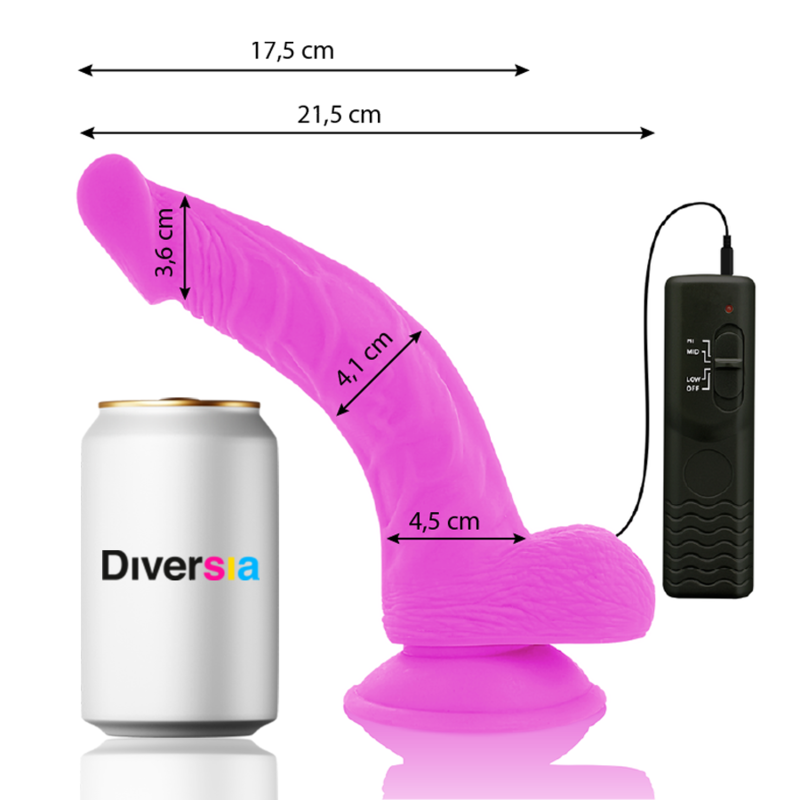 DIVERSIA - DILDO VIBRATÓRIO FLEXÍVEL ROXO 21,5 CM -O- 4,5 CM