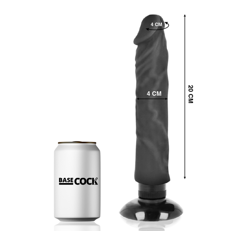 BASECOCK - VIBRADOR REALISTA 2-1 NEGRO 20 CM -O- 4 CM