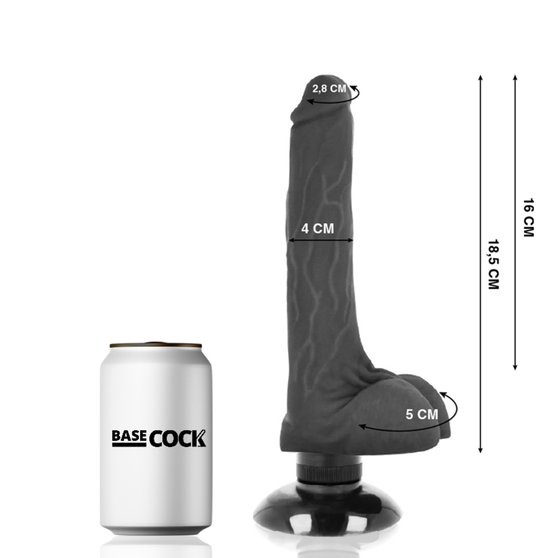 BASECOCK - VIBRADOR REALISTA 2-1 NEGRO 18,5 CM -O- 4 CM