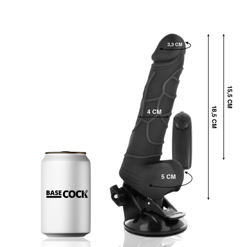 BASECOCK - VIBRADOR REALISTA COM CONTROLO REMOTO PRETO 18,5 CM -O- 4CM