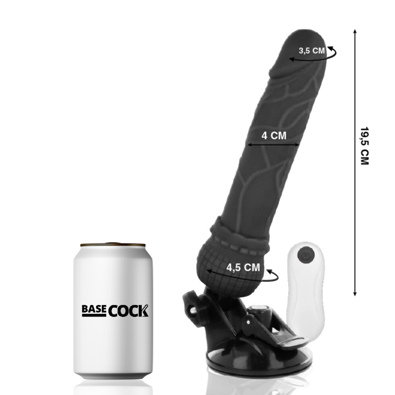 BASECOCK - VIBRADOR REALISTA COM CONTROLO REMOTO PRETO 19,5 CM -O- 4 CM