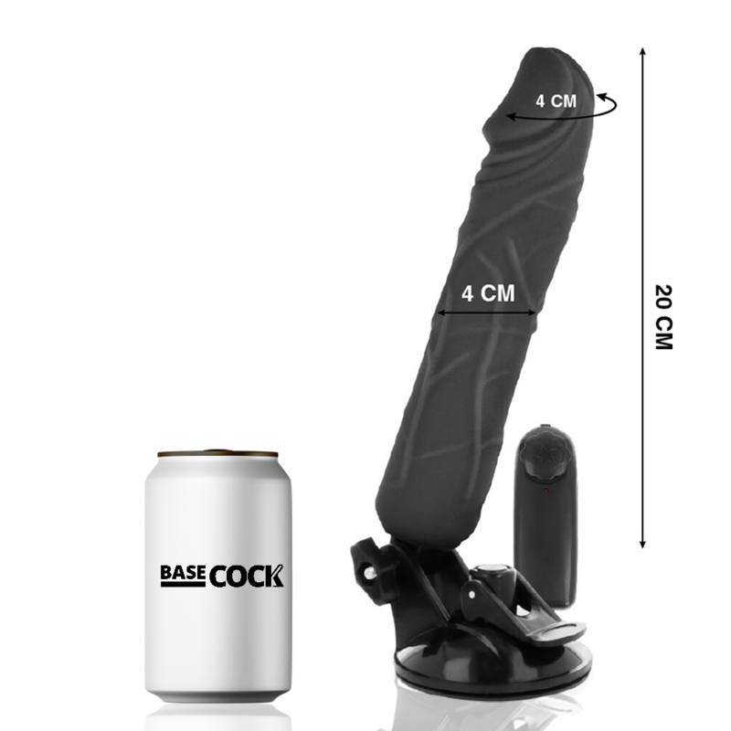 BASECOCK - VIBRADOR REALISTA COM CONTROLO REMOTO PRETO 20 CM -O- 4 CM