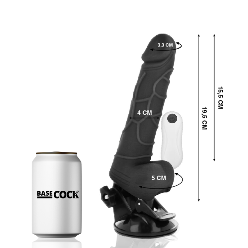 BASECOCK - VIBRADOR REALISTA COM CONTROLO REMOTO PRETO COM TESTÍCULOS 19,5 CM -O- 4 CM