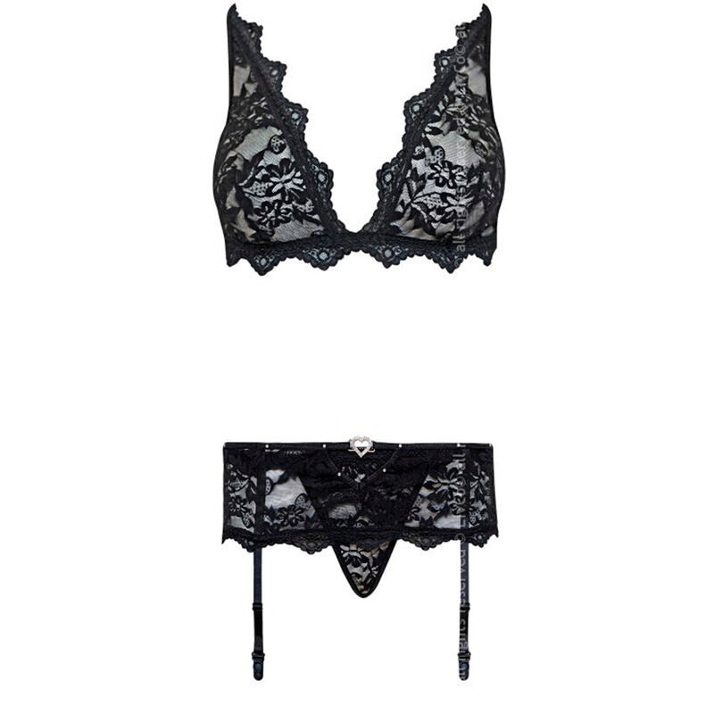 LIVCO CORSETTI FASHION - BELITA LC 90231 SOUTIEN + CALCINHA + LIGA PRETO TAMANHO L/XL