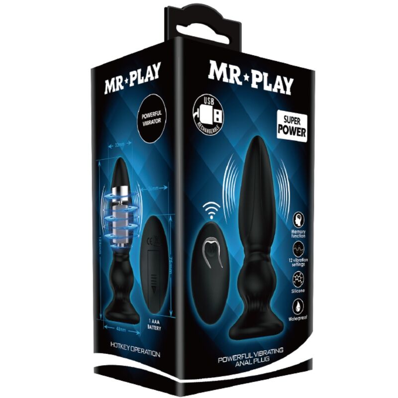 MR PLAY - POTENTE VIBRADOR CONTROL REMOTO PLUG ANAL NEGRO