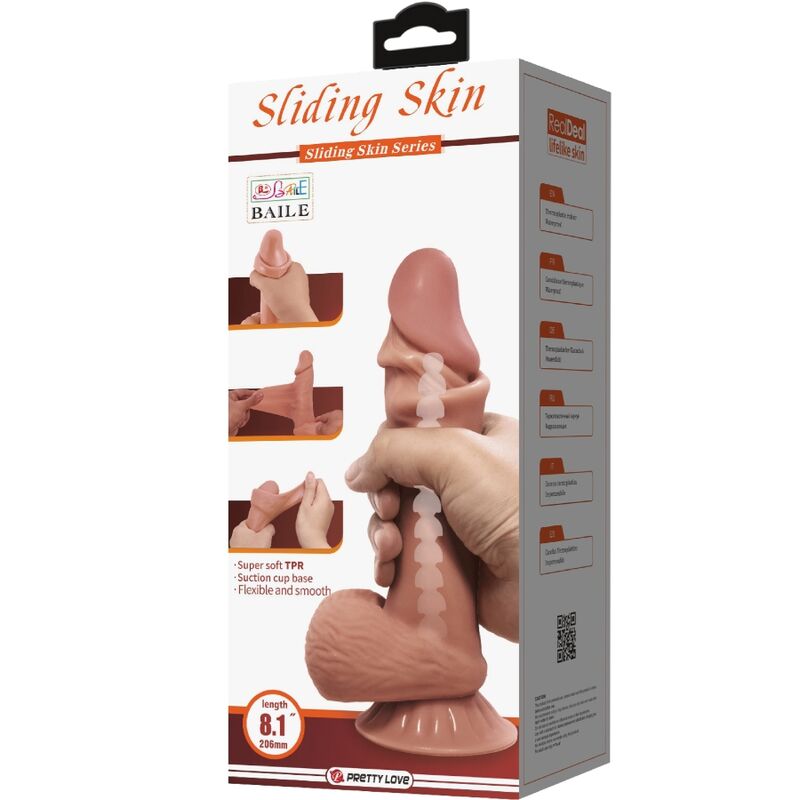 PRETTY LOVE - SÉRIE SLIDING SKIN - DILDO REALISTA COM VENTOSA DE PELE CASTANHO DESLIZANTE - 19,4 CM