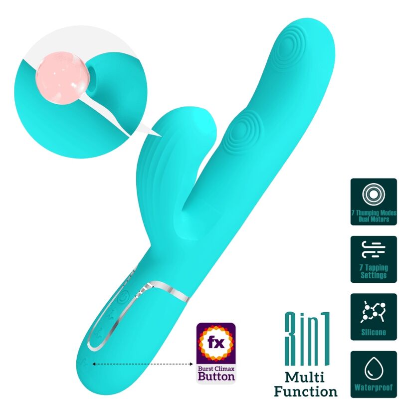 PRETTY LOVE - VIBRADOR MULTIFUNCIÓN 3 EN 1 PERLITA PUNTO G AGUA VERDE