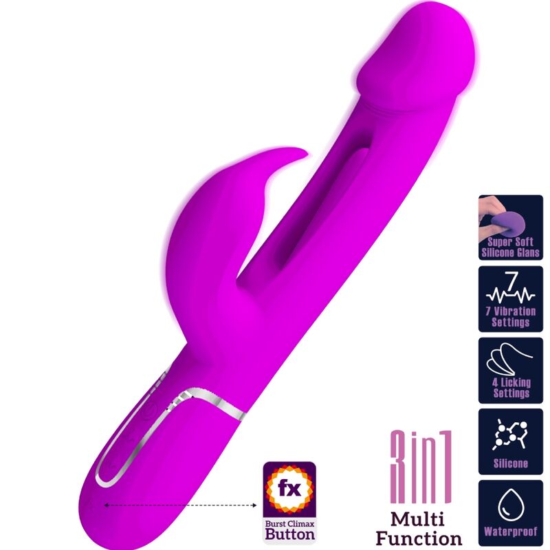 PRETTY LOVE - KAMPAS RABBIT VIBRADOR MULTIFUNCIÓN 3 EN 1 CON LENGUA FUCSIA
