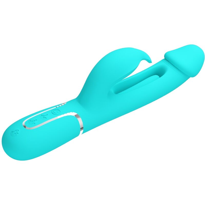 PRETTY LOVE - KAMPAS RABBIT VIBRADOR MULTIFUNCIONAL 3 EM 1 COM LÍNGUA VERDE-ÁGUA